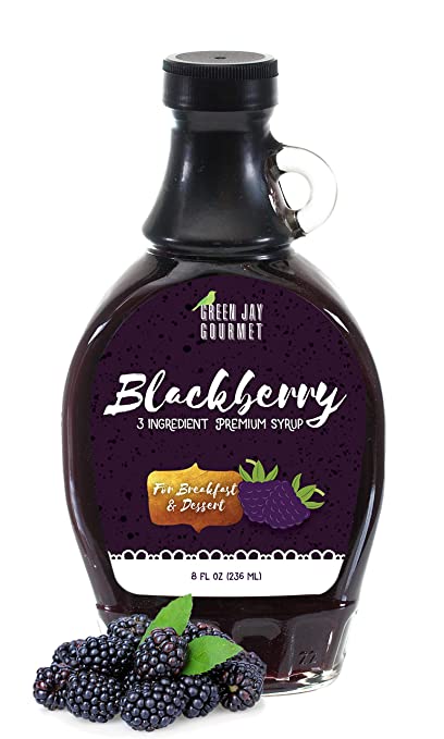 Green Jay Gourmet Blackberry Syrup - 3 Ingredient Premium Breakfast Syrup with Fresh Blackberries, Cane Sugar, Lemon Juice - All-Natural, Non-GMO Pancake Syrup, Waffle Syrup, Dessert Syrup - 8 Ounces