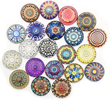 20pcs 25mm Round Flat Back Kaleidoscope Flower Glass Dome Cabochon Settings Handmade Image Photo Glass Cabochons for Jewelry and Pendant Making (Kaleidoscope)