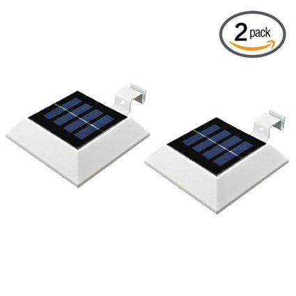[2 Pack]HKYH Solar Powered Waterproof Security Lamp, 4 LED Solar Gutter Lights for Outdoor Garden, Fence, Dog House, Tree, Outside Garage Door, Wall, Stairs Anywhere Safety Lite with Bracket