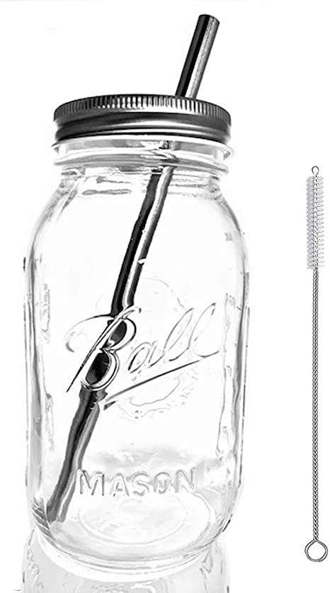 Smoothie Cup Mason Drinking Jar Regular Mouth Glass Ball Mason Jar 32 oz/Smoothie Cup with Lid and Stainless Steel Straw 100% Eco Friendly - by Jarming Collections (1)