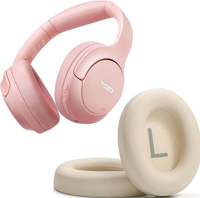 TOZO HT2 Hybrid Active Noise Cancelling Headphones, Wireless Over Ear Bluetooth Headphones Pink  HT2 Replacement Ear Pads Khaki