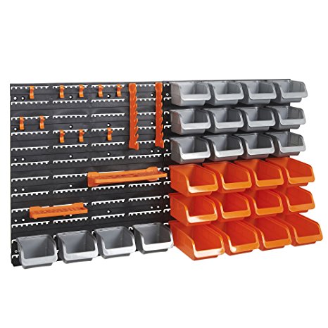 VonHaus 44 Piece Wall Mounted Pegboard Hook and Panel Set DIY Garage Storage System with Rack and Bins - Tool, Parts and Craft Organizer