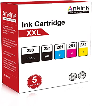 Ankink Compatible High-yield Ink Cartridge Replacement Canon 280 281 XXL PGI280XXL CLI281XXL Pixma TS9120 TR8520 TR7520 TS8120 TS8220 TS8320 TS9100 TS8100 TS8200,TS8300 TS6320 TS6220 TS6120 Printer 5p