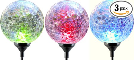Moonrays 91251 Color Changing Solar LED Glass Ball Light Fixture, 3-Pack