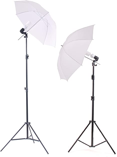 StudioFX 400W Set of (2) 84" Photo Light Stand Snow-White Umbrella Light/Includes 45W 5500K Bulb CHDK2