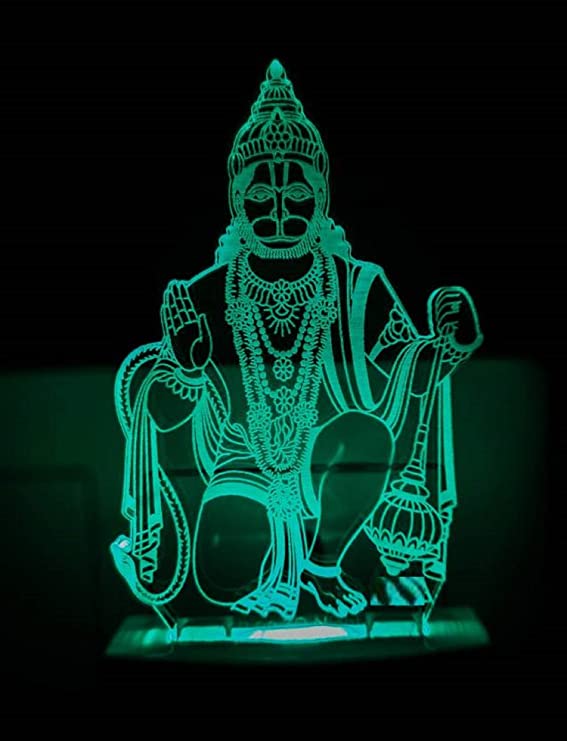 Acrylic God/Lord Hanuman JI Magic Night Lamp 3D Beautiful Illumination Automatic on/Off Smart Sensor for Bedroom with 7 Color LED Changing Light Night Lamp��(12 cm, White)