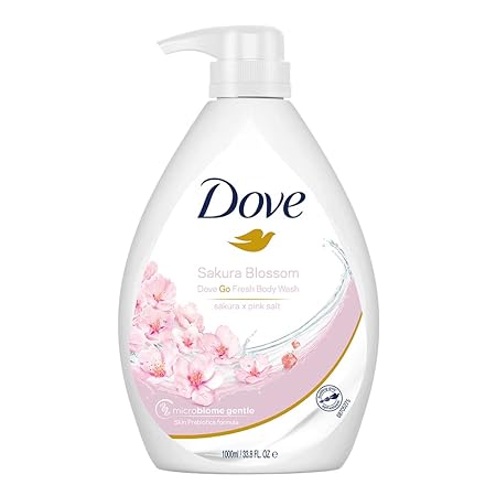 Dove Refreshing Sakura Blossom Body Wash With Himalaya Pink Salt, Go Fresh Shower Gel With Soothing, Floral Scent, Skin Prebiotics Formula For Replenished Skin, 1L