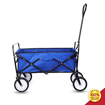Hooseng Foldable Pull Wagon Hand Garden Transport Collapsible Portable Folding Cart, Blue