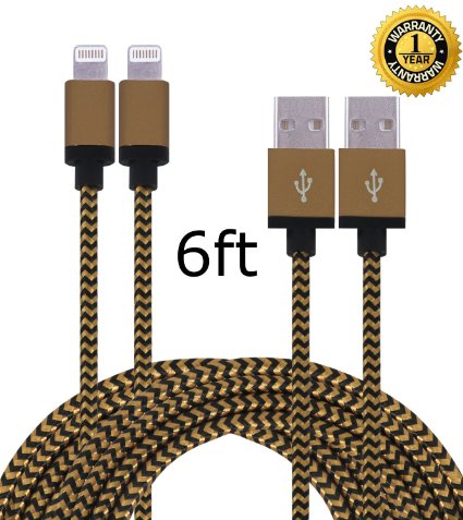 IFaxnn 2pcs 6FT Lightning Cable Popular Nylon Braided Extra Long USB Cord Charging Cable for iphone 6s, 6s plus,iPhone 5SE, 6plus, 6,5s 5c 5,iPad Mini, Air,iPad5,iPod on iOS9.(coffee black).