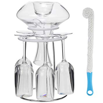 Lily's Home Decanter and Wine Glasses Drying Stand, with Rubber Coated Top to Prevent Scratches and Comes with a Decanter and Glasses Cleaning Brush (10.5 in x 7.5 in)