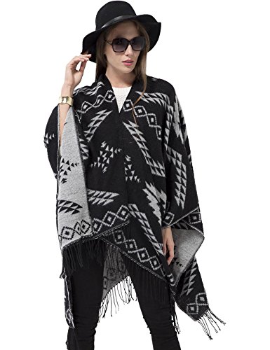 Womens Winter Knitted Poncho Cape Shawls Cardigans Sweater Pashmina Tassel Wraps