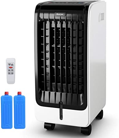 COSTWAY Air Cooler, Portable Cooler with Fan & Humidifier Bladeless Quiet Electric Evaporative Cooler w/Remote Control for Indoor Home Office Dorms (24.5")