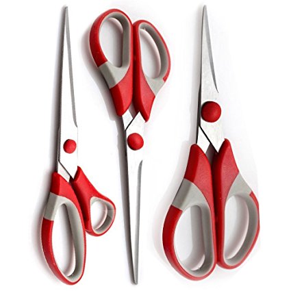 3 Piece Multi-Purpose Soft-Grip-Satinless Steel Kitchen Scissor Set Idle for Sewing - Arts & Crafts (Color May Vary) By Kurtzy