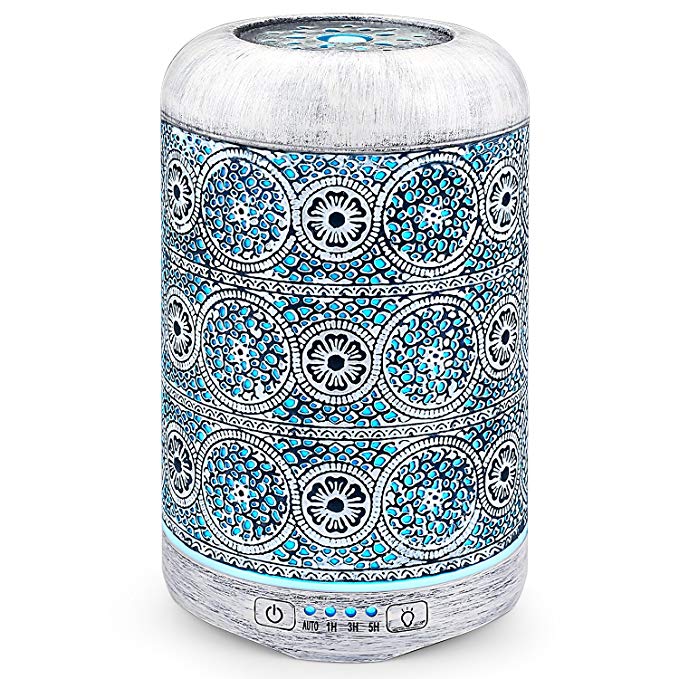 Retro Essential Oil Diffuser, SALKING 260ml Metallic Craft Aromatherapy Diffusers for Essential Oils, 7 Color LED Lights Oil Diffuser Cool Mist Humidifier for Home Baby Office Yoga-White