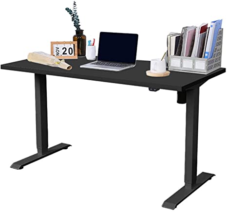 FLEXISPOT EC1 Height Adjustable Electric Standing Desk with Desktop,2-Stage Desk with Single Motor Heavy Duty Steel Stand up Desk for Home Office (Black Desk Black Desktop)