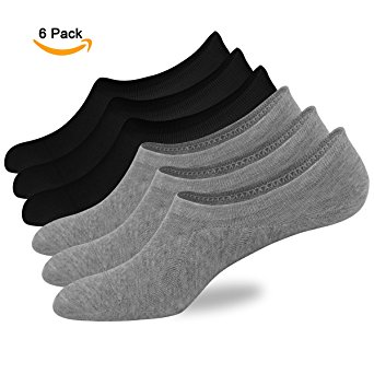 Mens No Show Socks 6 Pack Casual Cotton Low Cut Thin Loafers Non Slip Flat Boat Liners Sneakers Invisible Sock for Men