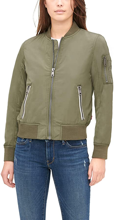 Levi's Women's Poly Bomber Jacket with Contrast Zipper Pockets