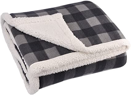 Grey Buffalo Plaid Sherpa Throw TV Blanket 50" x 60", Super Soft Warm Comfy Plush Fleece Bedding Couch Cabin Throw Decorative Blanket