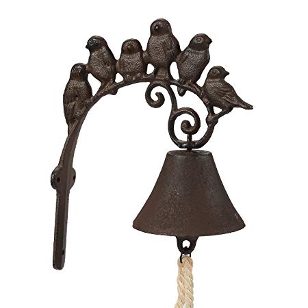 Juvale Iron Cast Door Bell - Rustic Birds Flock Door Chime - Wall Mounted Front Door Bell for Farmhouse, Garden, and Front Yard - Brown, 8.7 x 7 x 1.5 Inches