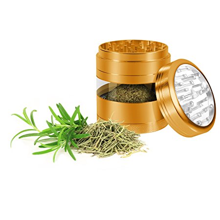 KOBRA Grinders – Premium Large Herb Grinder - Four Piece Aluminum with Pollen Catcher - 3.25 Inches Tall - (2.5", Gold)