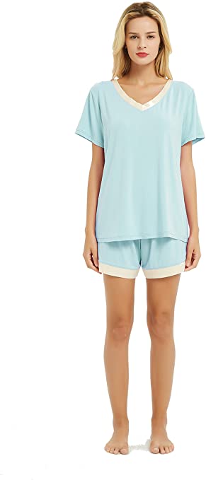 IZZY   TOBY Women's Pajama Set Short Sleeve V-Neck Soft Sleepwear and Shorts PJS Sets Nightwear Loungewear