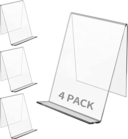 (4 Pack) EmoH Acrylic Book Display Stand ,Cookbook Holder 4 x 5 Inch Clear Acrylic Plastic Display Easel, Clear Tablet Holder for Displaying Pictures,Books,Music Sheets,Notebooks,CDs.etc