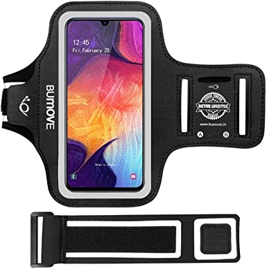 Galaxy A32/A13/A12 Armband, BUMOVE Gym Running Workouts Sports Cell Phone Arm Band for Samsung Galaxy A53 A52 A51 A33 A32 A13 A12 A03s A02s with Key/Card Holder (Black)