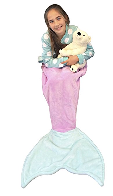 mycuddlytail Mermaid Tail Blanket for Kids Soft Plush Fleece FREE Bonus eBook Super Warm Cozy Fabric Great Gift with 2 Color Choices