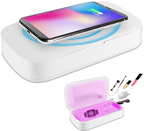 Ikeepi UV Phone Sanitizer Box Portable 15W Fast Wireless Charger Aromatherapy Disinfection Box with Mirror, 3-in-1 UV Light Sterilizer Box for Smartphones, Jewelry, Watches, Glasses, Keys