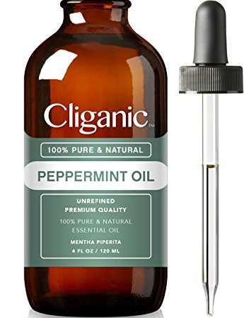 Cliganic™ 100% Pure Peppermint Essential Oil (4oz) | Natural Peppermint Oil to Repel Mice / Spiders, Best for Hair, Migraines & Aromatherapy | Mentha Piperita Plant | 100% Satisfaction Guarantee