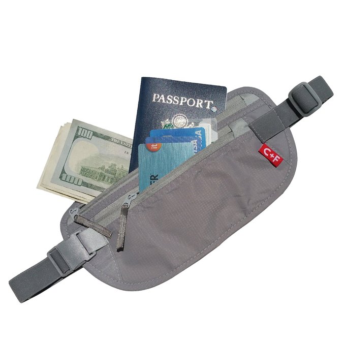 C F Travel Wallet Belt RFID Safe Pocket, Waterproof, Hidden Undercover Waist Stash