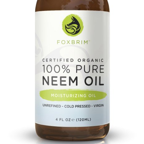 100 Pure Organic Neem Oil - Nutrient Rich Oil For Hair Skin and Nails - Treat Acne Fade Fine Lines Heal Stretch Marks Moisturize Hair and Scalp - Foxbrim 4OZ
