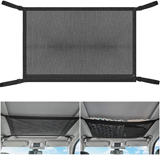 JoyTutus Upgraded Car Ceiling Cargo Storage Net Pocket 29.92"x 20.47" Interior Roof Tent Putting Quilt Automotive Roof Net Storage Bag Adjustable 2-Layer Mesh Net for Long Trip and Sundries Storage