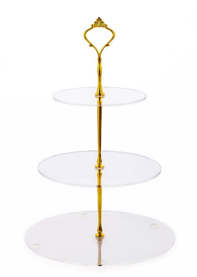 Jusalpha® 3 Tier Strong Acrylic Cupcake Stand Wedding Birthday Cake Display Tower(3R GOLD)