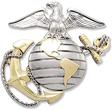 U.S. Marine Corps Officer EGA Gold & Silver Metal Auto Emblem