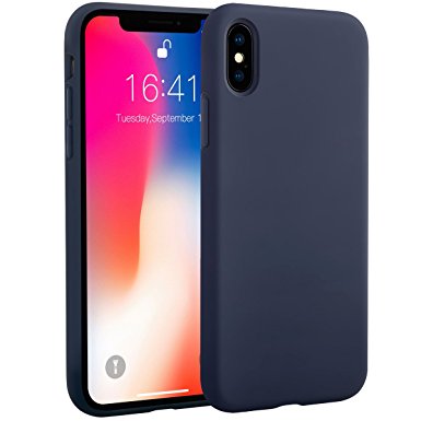 iPhone X Silicone Case, iPhone X Case Miracase Liquid Silicone Gel Rubber Cover with Soft Microfiber Lining Full Body Protection Shockproof Drop Protection for Apple iPhone X- Navy Blue
