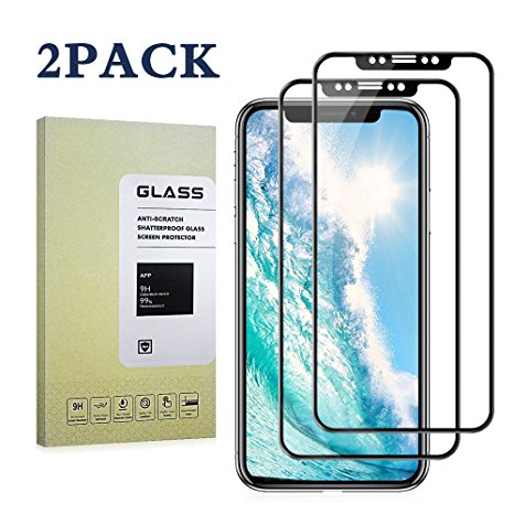 Blaulock ( 2 Pack ) iPhone X Screen Protector Glass [Black Edge] Premium Tempered Glass Protectors for the 2017 Apple iPhoneX/10 5.8 Inch - 3D Edge to Edge Protection, 9H Hardness