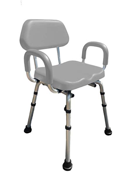 Shower Chair, Bath Chair, Padded with Armrests, Comfortable(tm) Deluxe Shower Chair. Institutional Quality. (Gray)