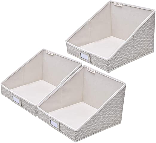 StorageWorks Woven Diamond Collapsible Storage Bins, Trapezoid Storage Basket, Open Storage Bin for Shelves, Medium, 3-Pack