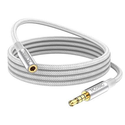 MOSWAG 3.5mm Male to Female Extension Cable with Microphone Stereo Audio Adapter Nylon Braided Compatible for Home/Car Stereos Smartphones Headphones Tablets Media Players and More