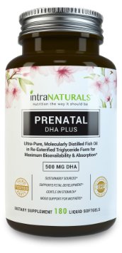 Prenatal DHA from Sustainably Sourced 100% Wild Deep Sea Fish - 660mg OMEGA-3s (500mg DHA, 100mg EPA) 3rd Party Tested to Guarantee Quality, NO Heavy Metals, Vegan Softgels, Non-GMO | IntraNaturals
