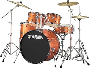 Yamaha Rydeen 5-Piece Drum Set With 22" Bass Drum, Floor Tom, 2 Toms With Ball Clamp And Wood Snare Drum, Orange Glitter