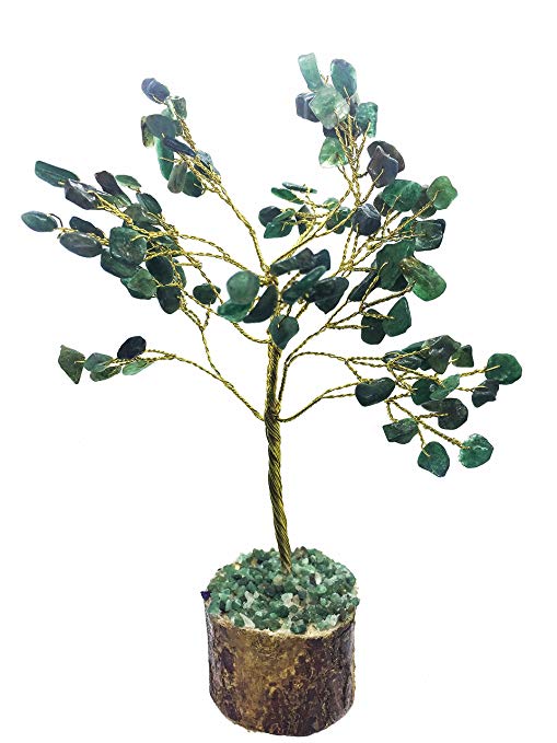 Crocon Natural Gemstone Bonsai Money Tree for Good Luck, Wealth Health & Prosperity Spiritual Gift Crystal Energy Feng Shui Home Table Decor Size 7-8 inch (Green Aventurine (Golden Wire))