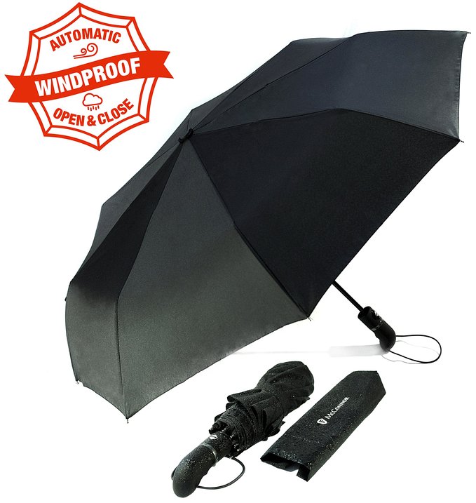 McConnor Umbrellas - Automatic Open Close Folding Rain Umbrella - Unbreakable Windproof Canopy - Compact for Business Travel - Ideal for Men and Women - Slim Sturdy Carbon Fiber Frame - One Button