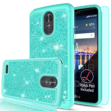 LG Stylo 3 Case,LG Stylo 3 Plus / Stylus 3 Glitter Phone Case,LeYi Hybrid Heavy Duty Protection [PC Silicone Leather   HD Screen Protector] Cute Girls Women Shockproof Case for LG LS777 TP Mint