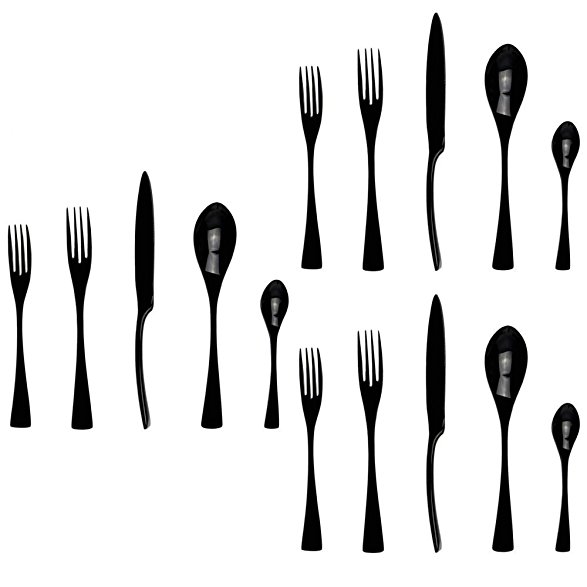JANKNG 18/10 Stainless Steel Flatware Set,Luxury Black Cutlery Silverware Dinner Service Dessert Fork Tea Spoon Knife,for Home Kitchen Restaurant Hotel, Qty=15 Pcs
