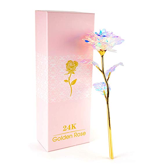 BEFINR 24K Colorful Rose Artificial Flower Unique Gifts Valentine's Day Thanksgiving Mother's Day Girl's Birthday, Best Gifts for Her for Girlfriend Wife Women