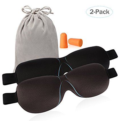 Relax Art Eye Mask, Carttiya 100% Memory Foam Sleep Mask, Pack of 2 with Free Carry Pouch and Ear Plugs, Black and Brown
