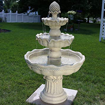 Sunnydaze 3-Tier Outdoor Water Fountain with Pineapple Top - Large Outside Floor Waterfall Fountain Feature for Garden, Backyard, Patio, Porch, or Yard - White, 51 Inch