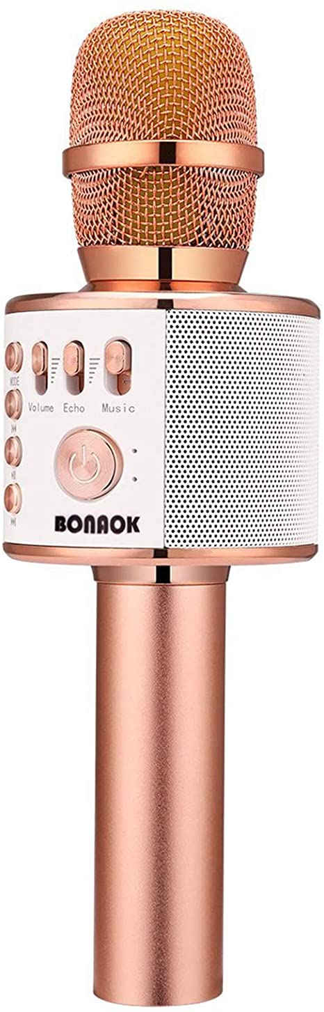 BONAOK Wireless Bluetooth Karaoke Microphone,3-in-1 Portable Handheld Mic Speaker for All Smartphones Gifts for Kids Teens Adults Q37 (Rose Gold)